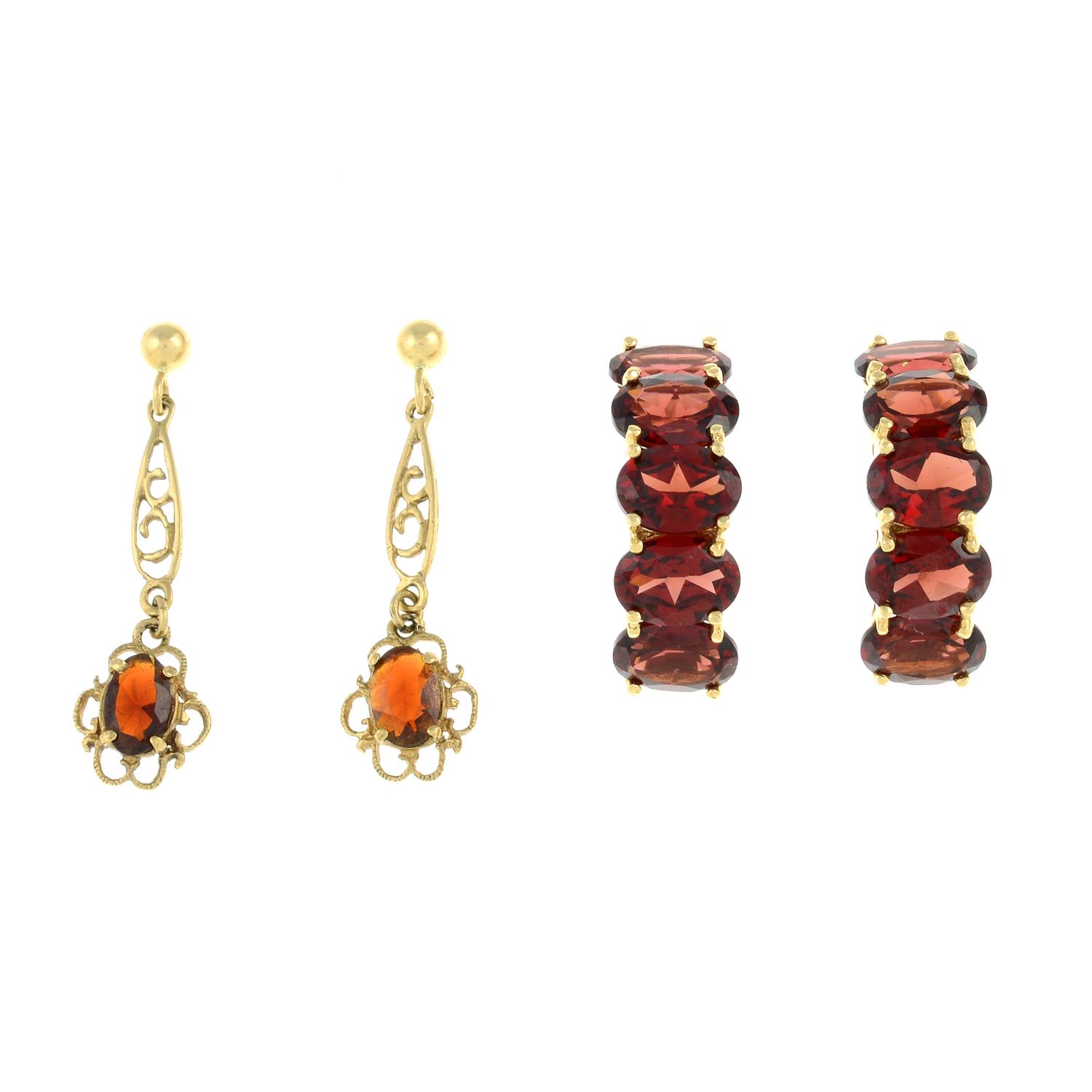 9ct gold garnet drop earrings,