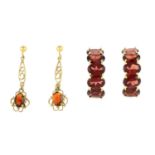 9ct gold garnet drop earrings,