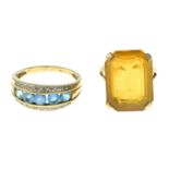 9ct gold topaz and diamond band ring,