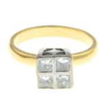 A square-shape diamond cluster ring.Estimated total diamond weight 0.70ct,