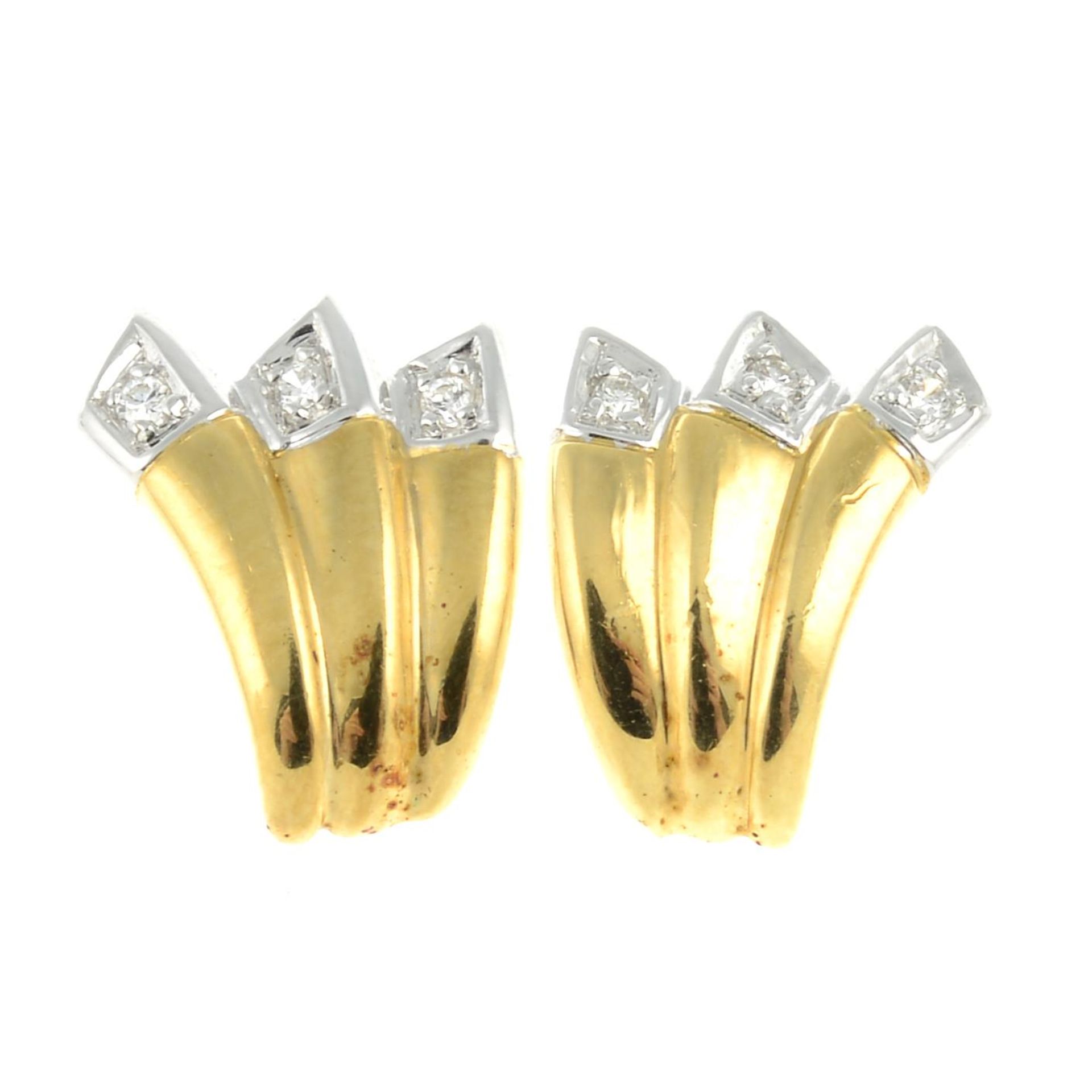 A pair of 18ct gold earrings, with diamond accents.Import marks for 18ct gold.