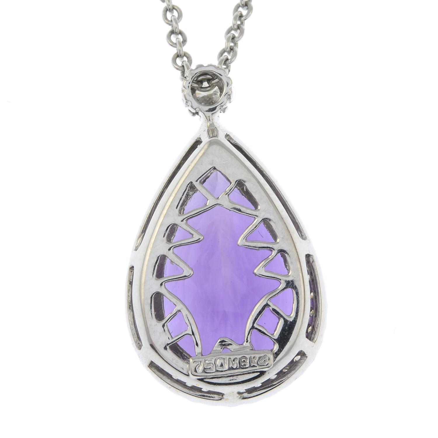 An amethyst and diamond pendant, with chain.Estimated total diamond weight 0.25ct. - Image 2 of 2