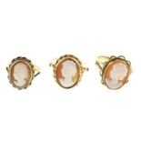Two 9ct gold shell cameo rings, hallmarks for 9ct gold, ring sizes Q and Q1/2, 8.6gms.