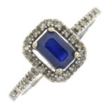 A sapphire and diamond cluster ring.Estimated total diamond weight 0.15ct.