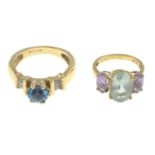 9ct gold aquamarine and colourless gem ring,