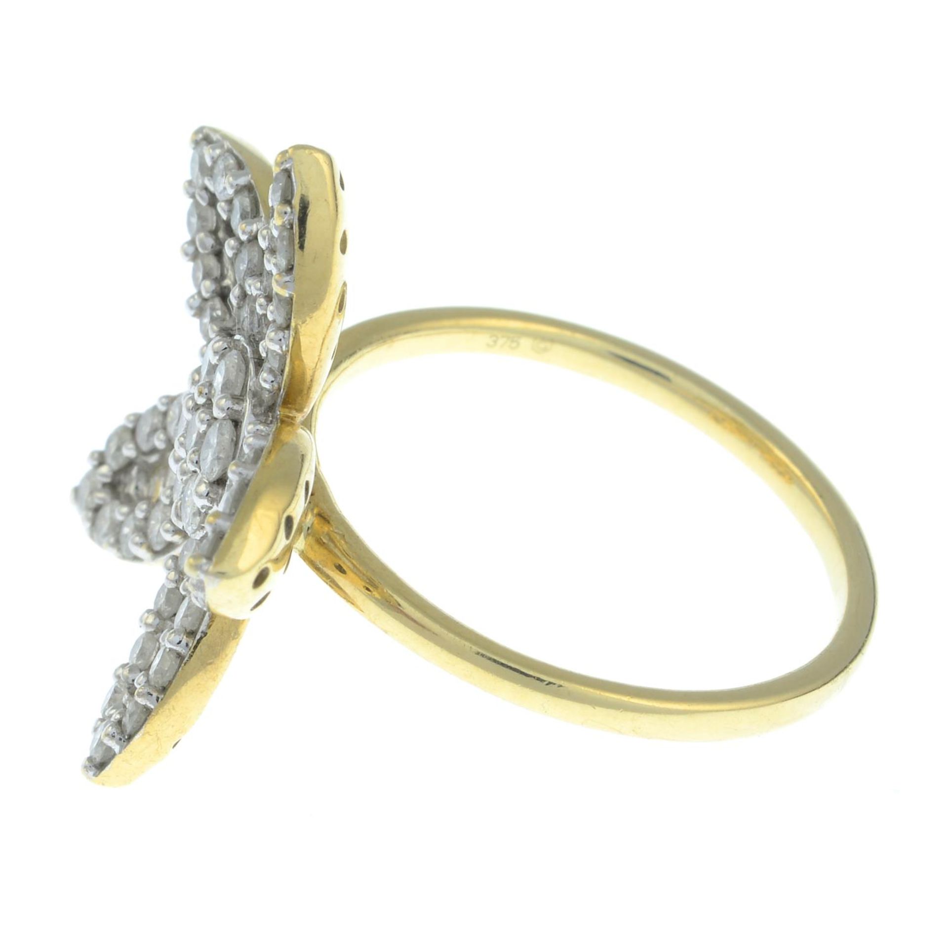 A 9ct gold diamond floral dress ring.Estimated total diamond weight 1.20cts. - Image 3 of 3