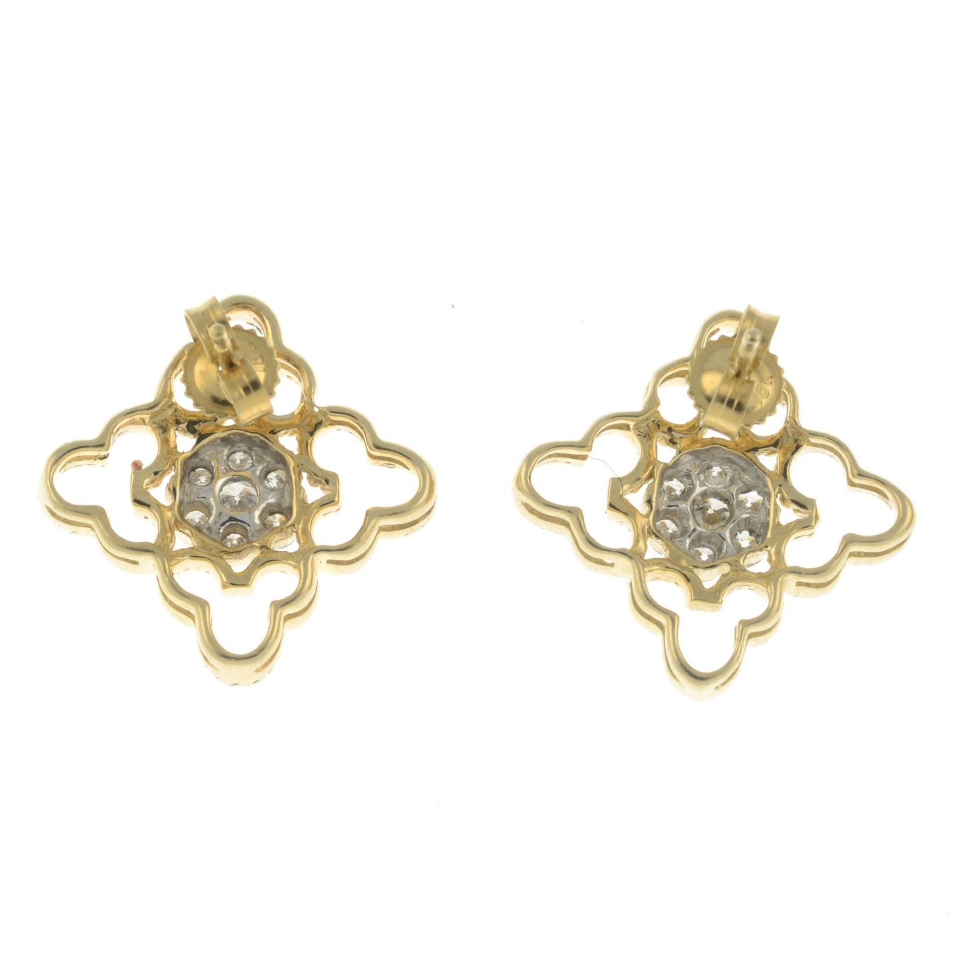 A pair of 14ct gold diamond openwork earrings.Estimated total diamond weight 0.60ct. - Image 2 of 2