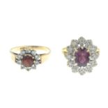 9ct gold garnet and colourless paste cluster ring,