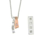 9ct gold diamond bi-colour pendant,