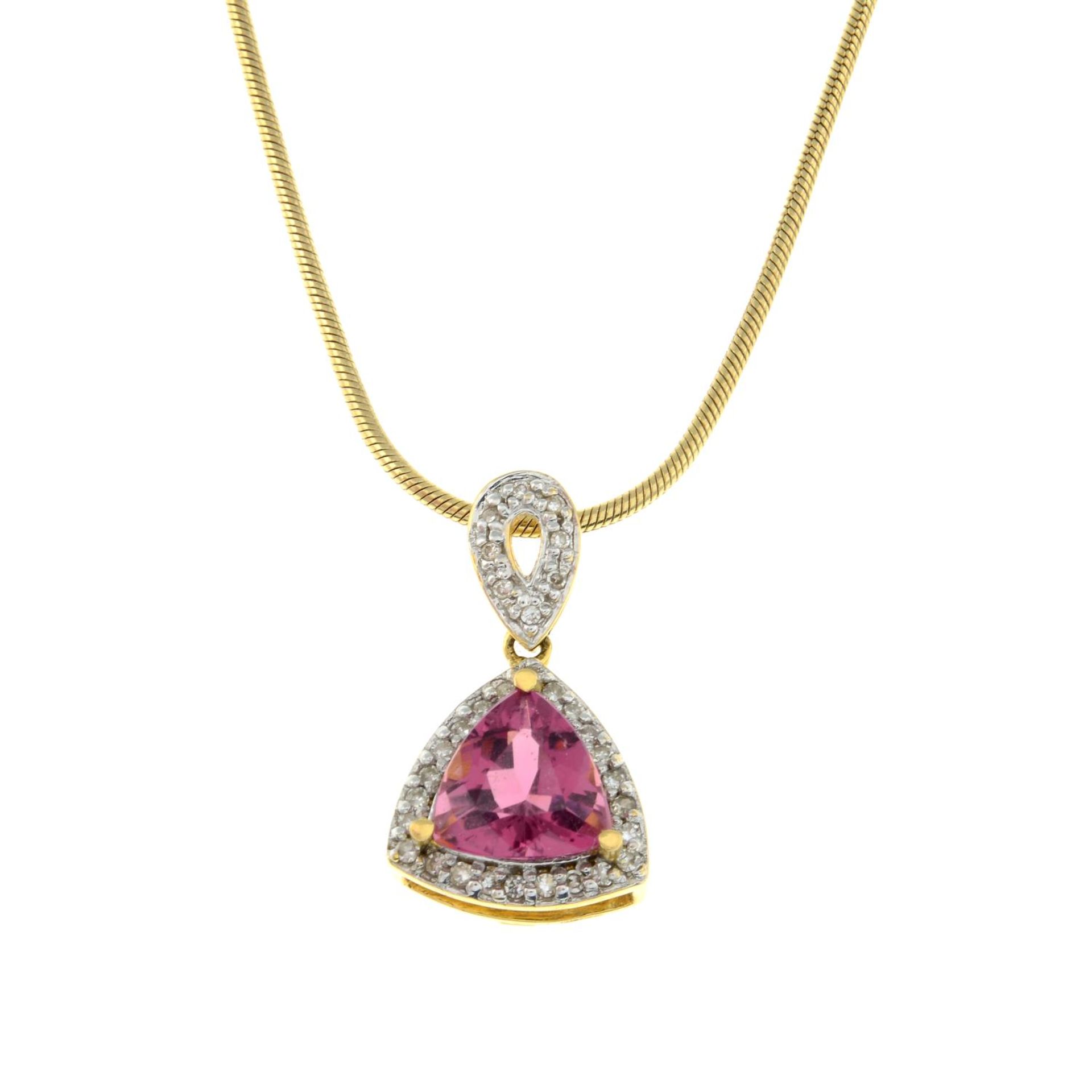 An 18ct gold pink tourmaline diamond pendant,