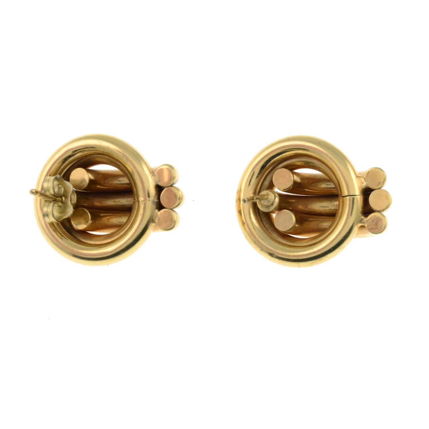 A pair of 9ct gold earrings.Hallmarks for 9ct gold. - Image 2 of 2