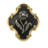 An early Victorian rose-diamond and black enamel mourning brooch.Length 2.4cms.