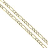 A 9ct gold bi-colour Figaro-link chain.Hallmarks for 9ct gold.