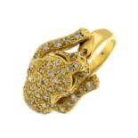 An 18ct gold diamond panther ring.Estimated total diamond weight 0.60ct.