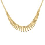 A 9ct gold fringe necklace.Hallmarks for 9ct gold.