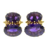 A pair of 18ct gold amethyst earrings.Hallmarks for 18ct gold.