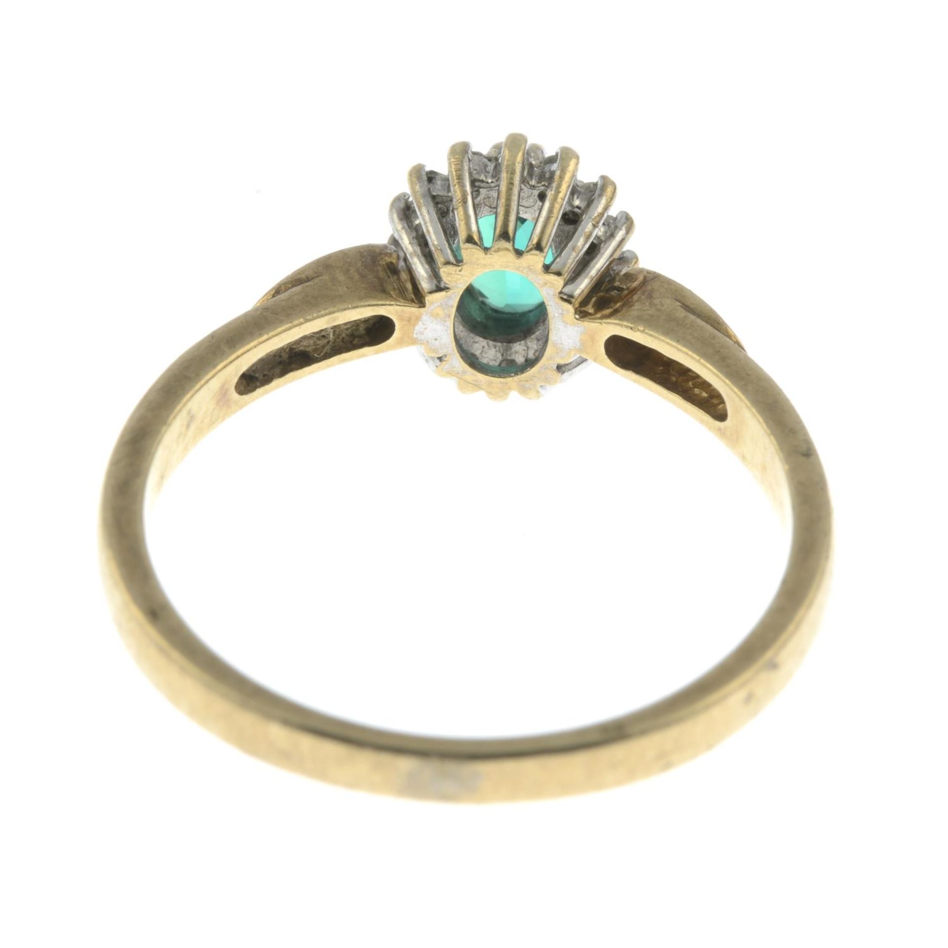 A 9ct gold synthetic emerald and diamond cluster ring.Estimated total diamond weight 0.15ct. - Image 2 of 2