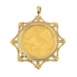 A full sovereign pendant, within a 9ct gold mount.Full sovereign dated 1911.