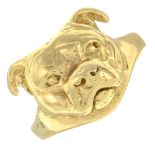 A 9ct gold stylised Staffordshire Bull Terrier ring.Hallmarks for Sheffield, 2006.Ring size O.
