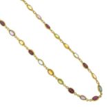 An 18ct gold gem-set necklace.Gems to include garnet,