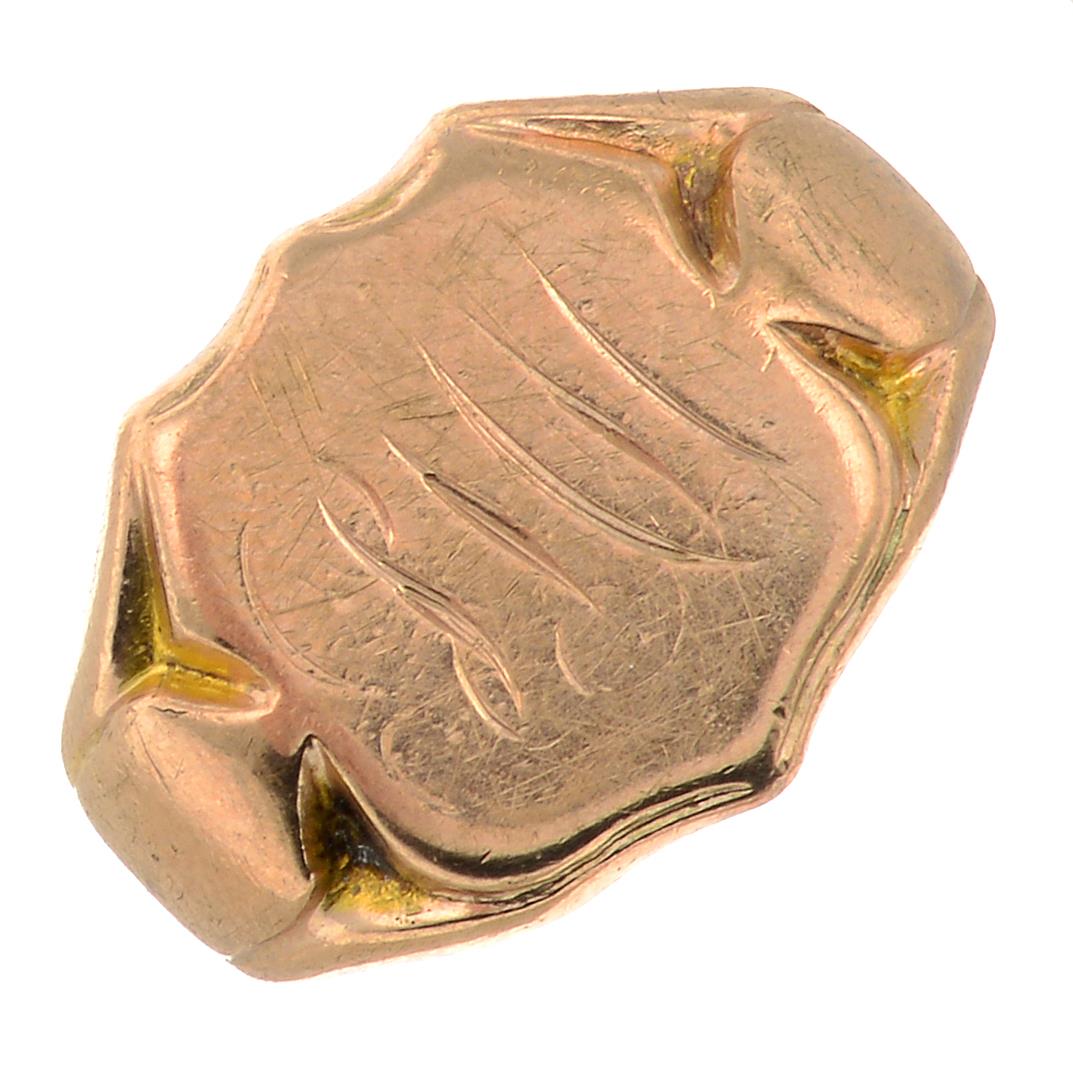 An early 20th century 9ct gold signet ring.Band replacement with hallmarks for Birmingham, 1912.