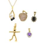 9ct gold sapphire and cubic zirconia pendant,