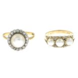 9ct gold split pearl and diamond point dress ring,