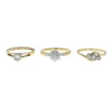 9ct gold diamond cluster ring,