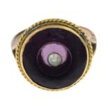 A purple paste and split pearl dress ring.