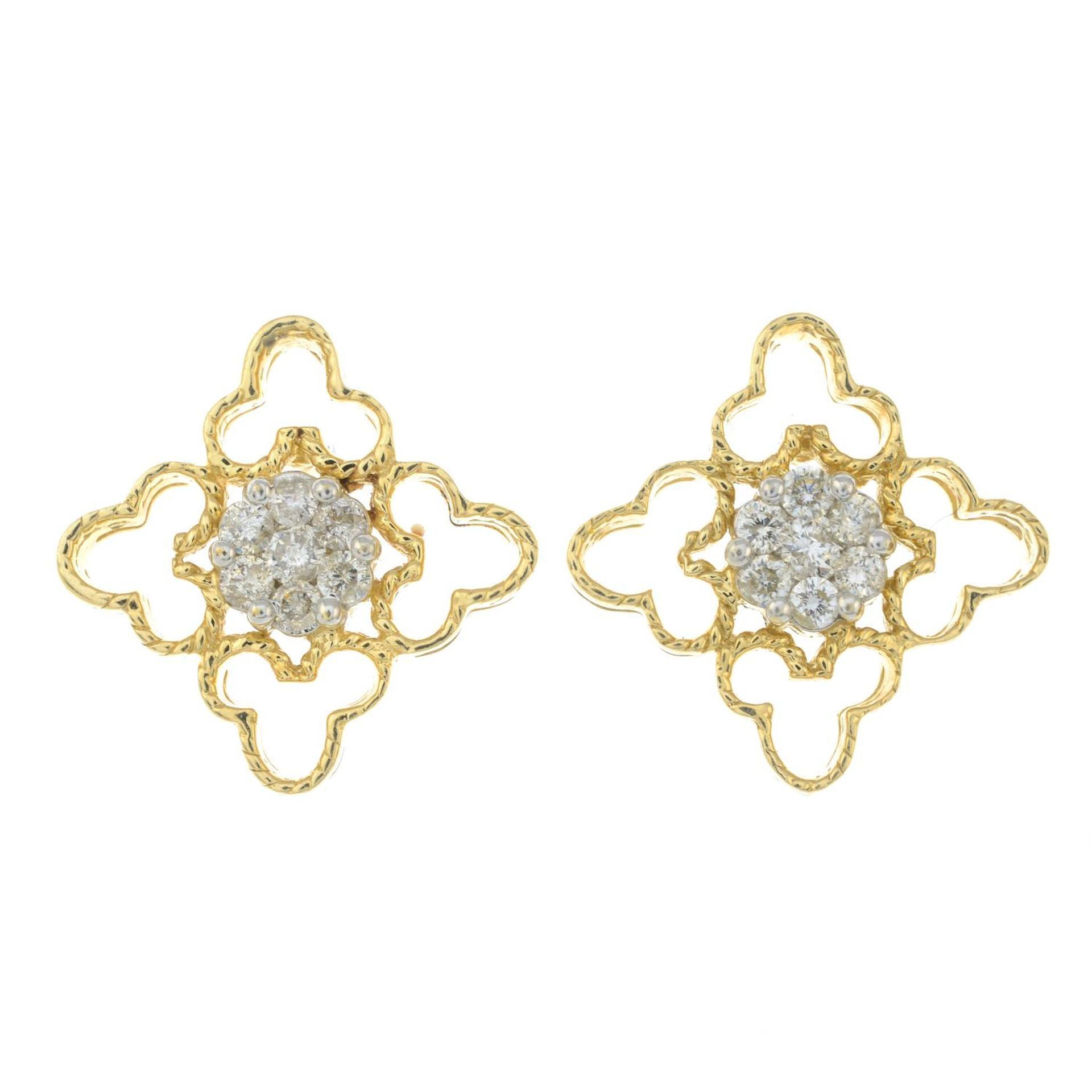 A pair of 14ct gold diamond openwork earrings.Estimated total diamond weight 0.60ct.