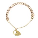 A curb-link bracelet, with heart-shape padlock clasp.