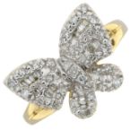 A 9ct gold diamond butterfly dress ring.Estimated total diamond weight 0.40ct.