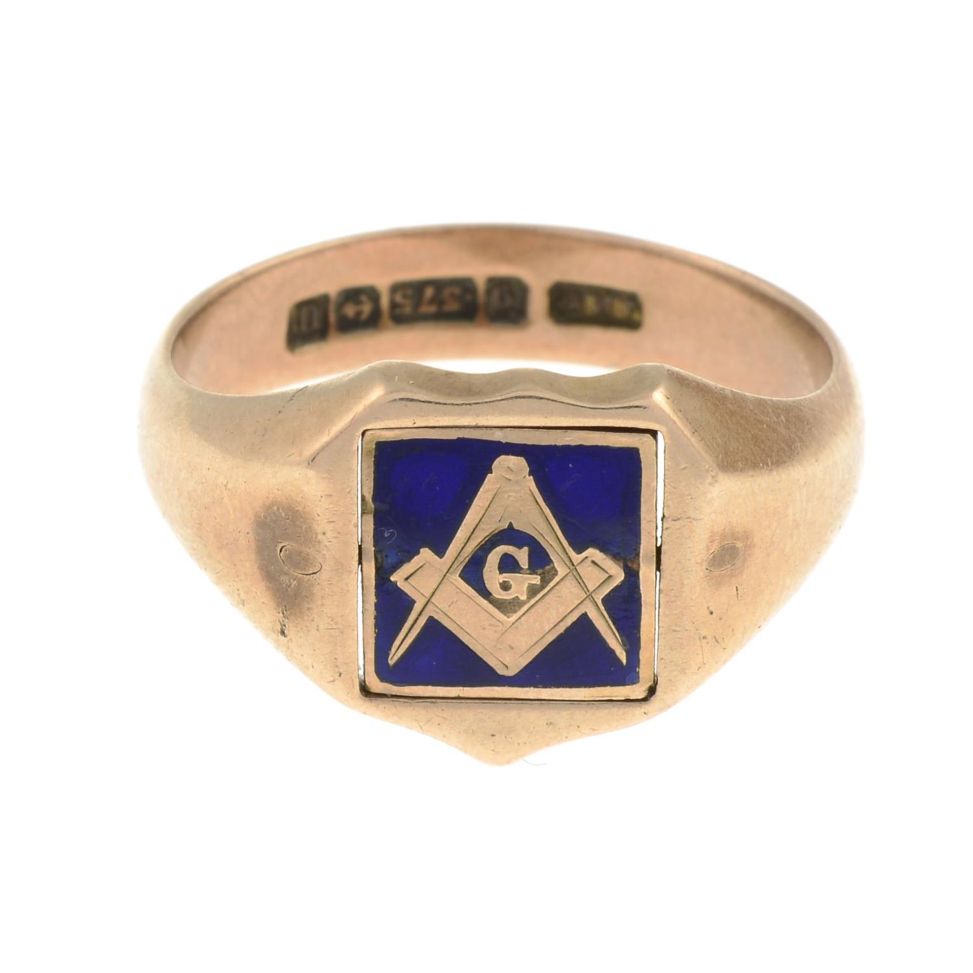 A Masonic enamel swivel signet ring, - Bild 2 aus 3