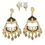 9ct gold enamel drop earrings,