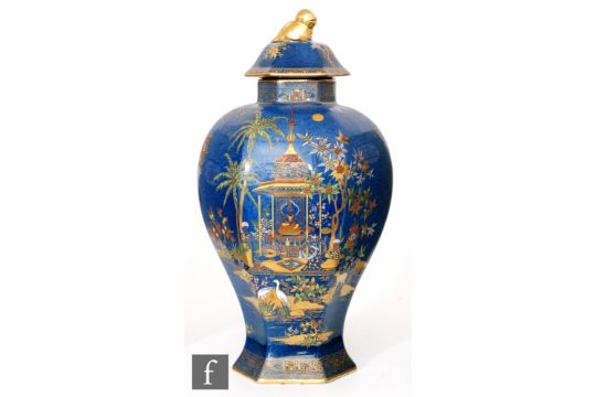 A 1920s Wiltshaw and Robinson Carlton Ware Persian pattern hexagonal vase and cover decorated with - Image 1 of 9