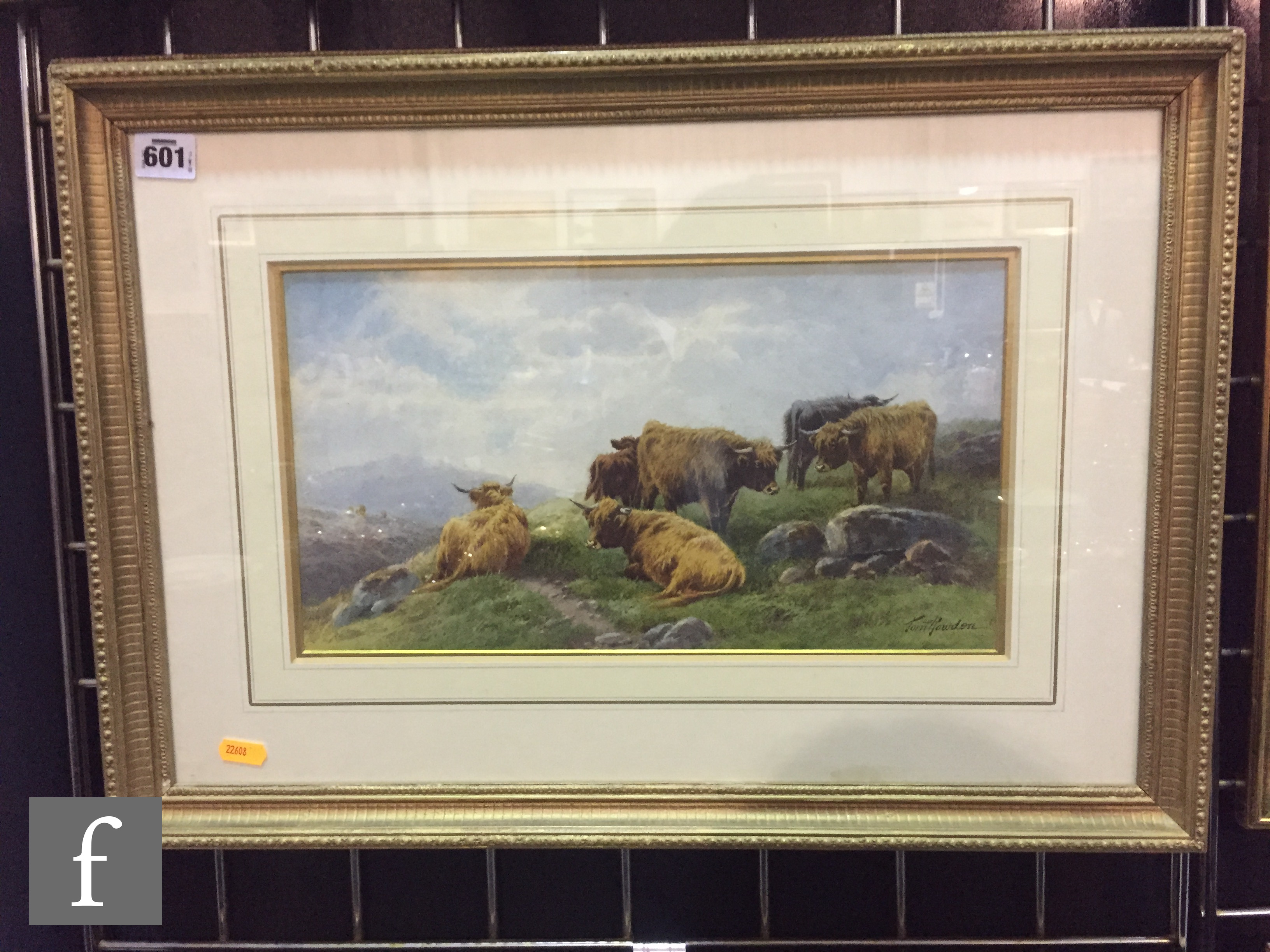 TOM ROWDEN (1842-1926) - Highland cattle on a hillside, watercolour ...