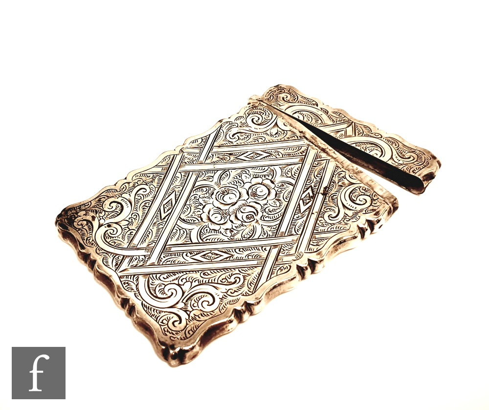 A Victorian hallmarked rectangular card case with part foliate scroll decoration, length 9.5cm,