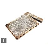 A Victorian hallmarked rectangular card case with part foliate scroll decoration, length 9.5cm,