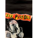 A signed Sex Pistols poster, signed in red felt tip pen by Johnny Rotten. PROVENANCE : MORE INFO