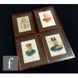 A collection of thirteen framed silk BDV silk cigarette card subjects to include First World war