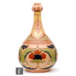 Salopian Art Pottery - A late 19th Century Rhodian Ware bottle vase with garlic knop to the neck,