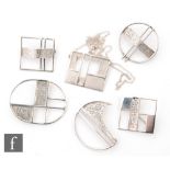 Unknown - Six hallmarked silver modernist abstract silver pendants and brooches to include pierced