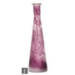 Alain Rene Cheval - A cameo glass vase, circa 1905, of slender tapering form, cased in mauve over