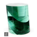 Zolton Bohus - A contemporary prismatic glass sculpture of angled cylindrical form, formed from