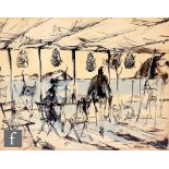 Terry McGlynn (1903-1973) - A cafe scene, varnished ink and wash drawing, signed and dated '57,