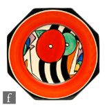 Clarice Cliff - Geometric Buttons - An octagonal plate circa 1930, hand painted with graduated