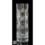 Unknown - A post war cylindrical hand blown clear glass vase with horizontal and vertical linear