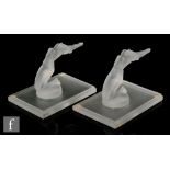 Lalique - A pair of modern issue Chrysis bookends, featuring a kneeling female nude, based on the