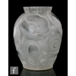 Pierre D'Avesn - A French Art Deco frosted glass vase of ovoid form with everted rim relief