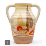Clarice Cliff - Capri (Orange) - A twin handled Lotus jug circa 1935, hand painted with stylised